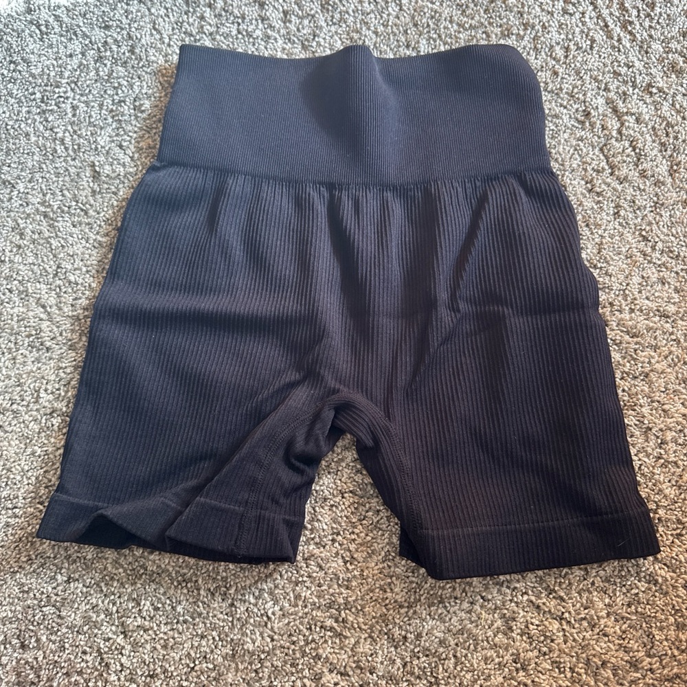 Black Ribbed Biker Shorts